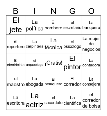 Las ocupaciones Bingo Card