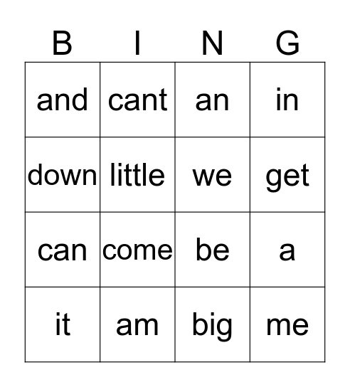 1G words Bingo Card