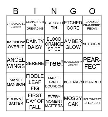 Scentsy Bingo Card