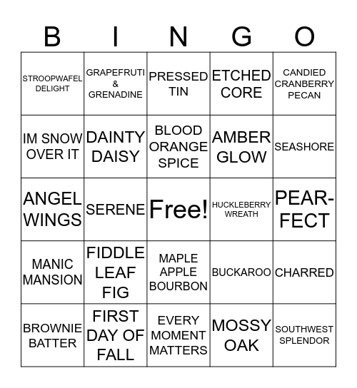 Scentsy Bingo Card
