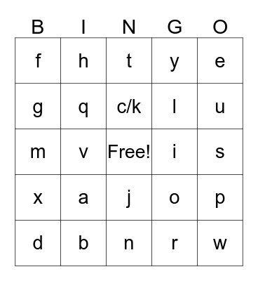 Alphabet Bingo Card