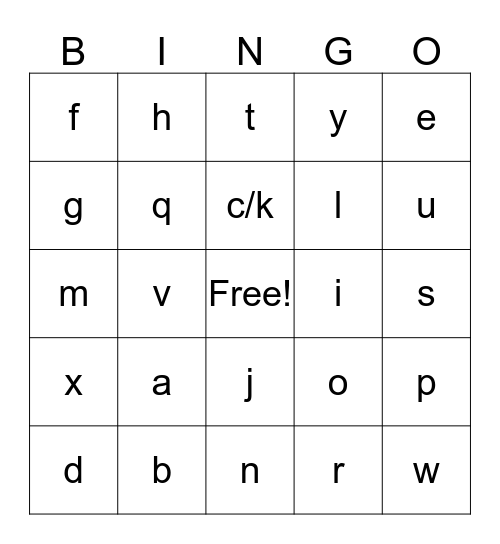 Alphabet Bingo Card