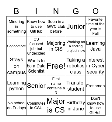 GWC Bingo Card