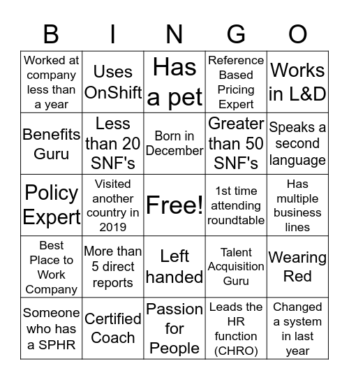 LTC HR Roundtable Networking BINGO Card