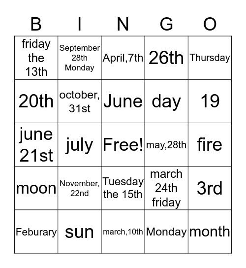 日本語 Bingo Card