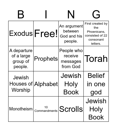 Judaism Bingo Card Bingo Card