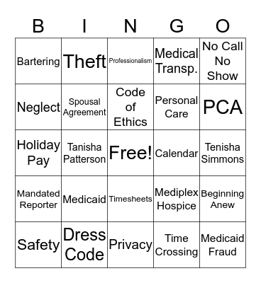 NEW BEGINNINGS CDS Bingo Card