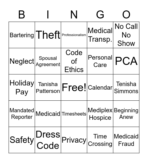 NEW BEGINNINGS CDS Bingo Card