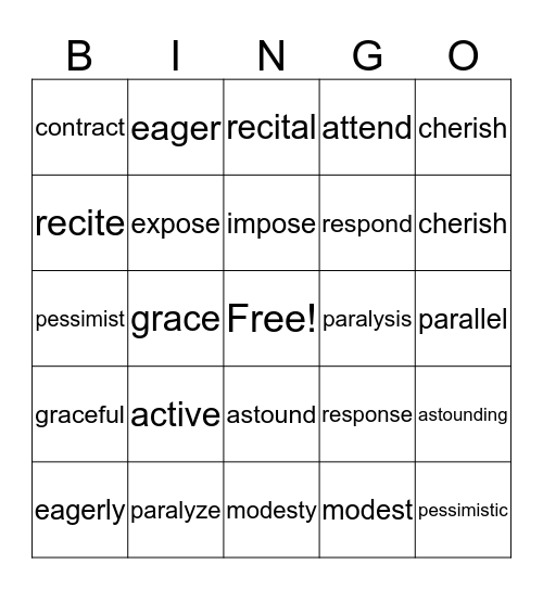 Vocabulary Bingo Card