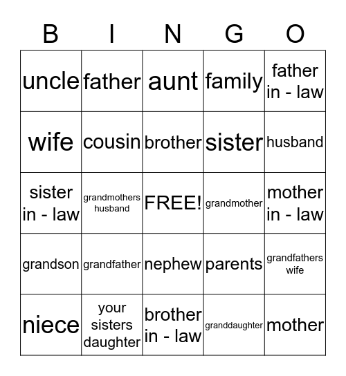 Family Tree Bingo Card