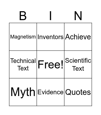 Vocabulary Bingo  Bingo Card