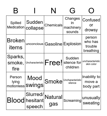 Health Stuff Bingo Card