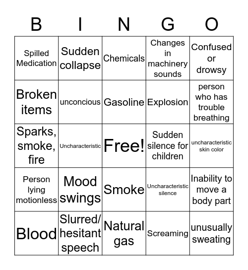 Health Stuff Bingo Card