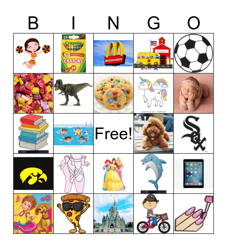 Allie's Favorite Things Bingo Card