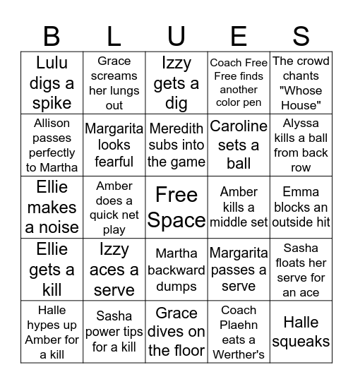 Varsity Blues Volleyball Breast Cancer Awareness Bingo Card