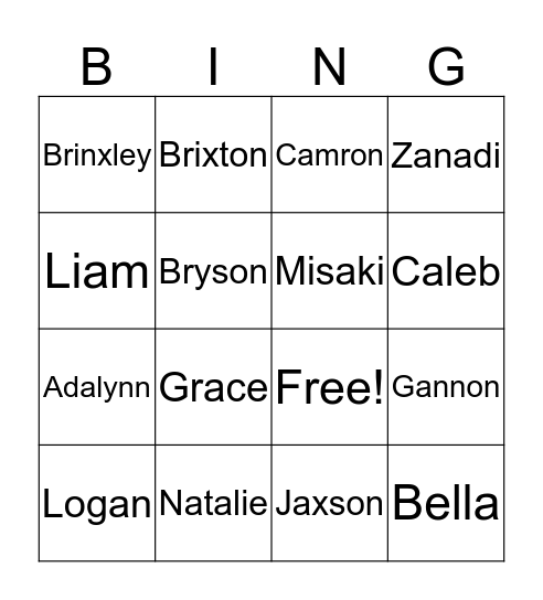 NAMES Bingo Card