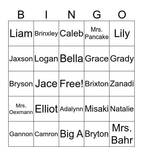 NAMES Bingo Card