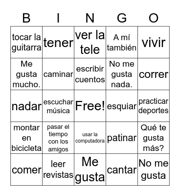 Autentico U1A Qué te gusta hacer? Bingo Card