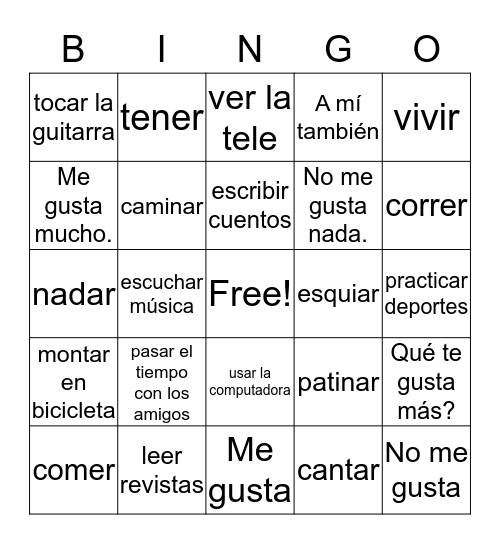 Autentico U1A Qué te gusta hacer? Bingo Card