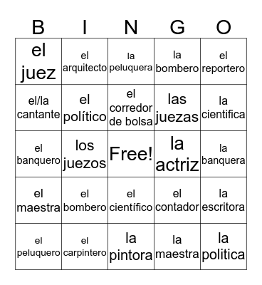 las ocupaciones Bingo Card