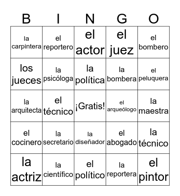 Las Ocupaciones Bingo Card