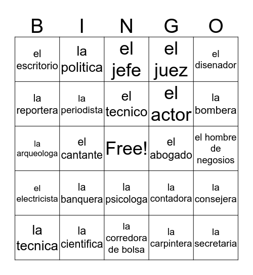 Las Ocupaciones  Bingo Card
