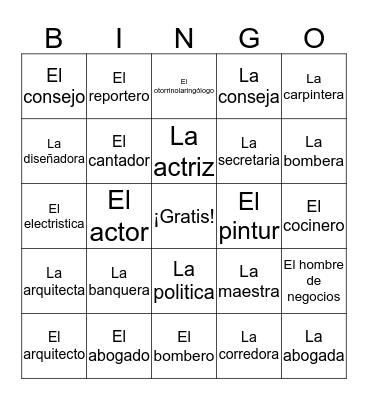 Los Ocupaciones Bingo Card