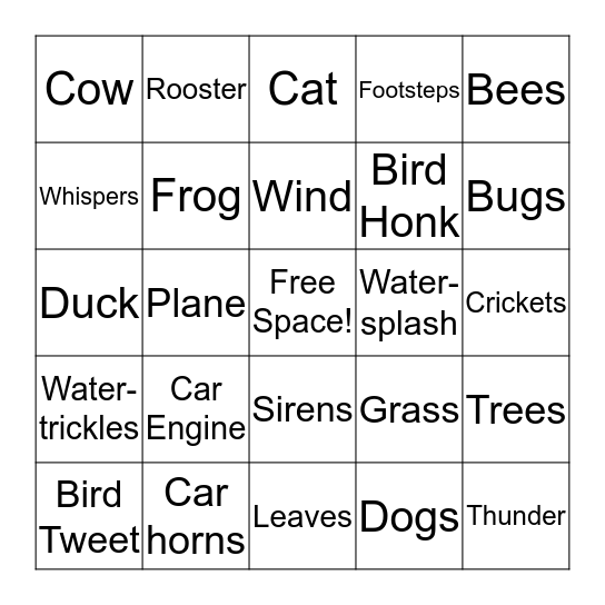 Sound Scavengers (outside) Bingo Card