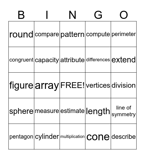 math 3 vocabulary for testing Bingo Card
