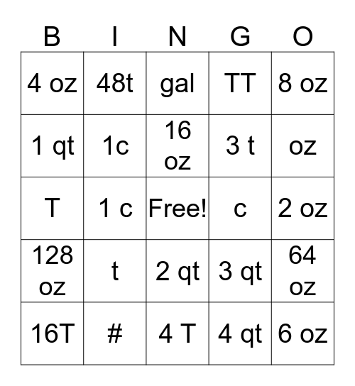 Culn Math Bingo Card