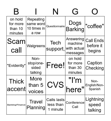 CaptionO Bingo Card