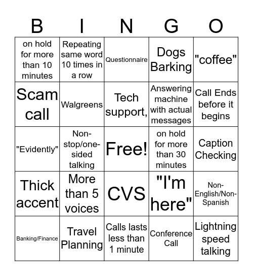 CaptionO Bingo Card