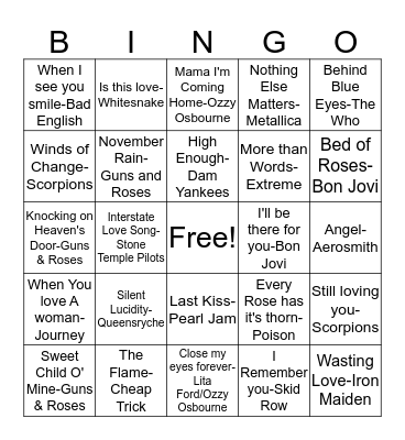 BB84 Metal Ballads! Bingo Card