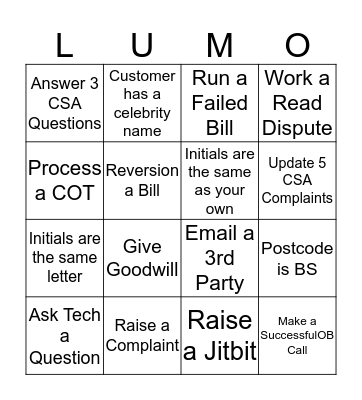 Lumo Bingo Card