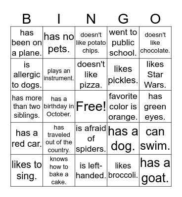 Find Someone Who- Bingo Card