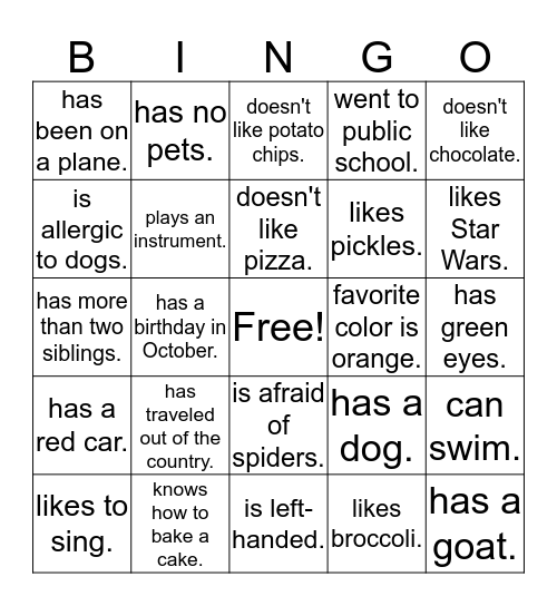 Find Someone Who- Bingo Card
