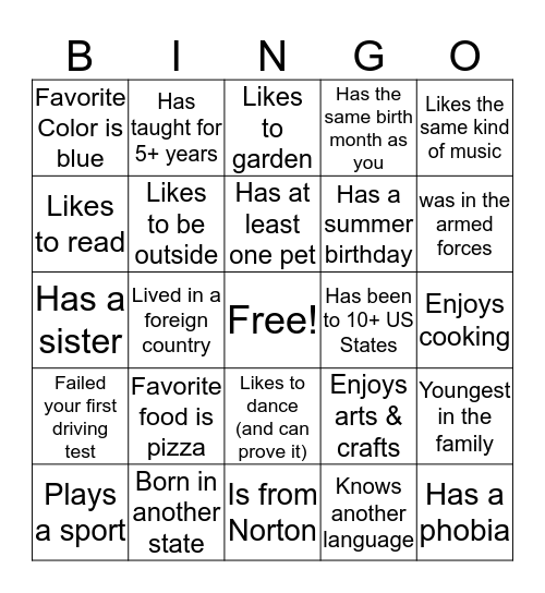 NHS Bingo Card