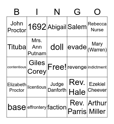 The Crucible Bingo Card