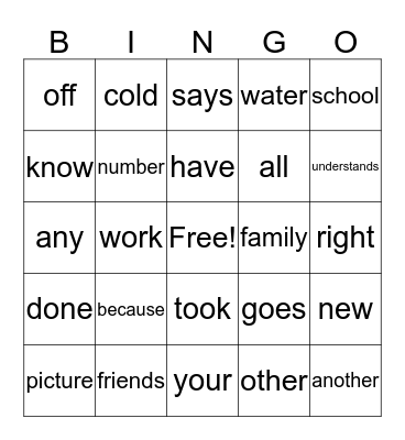 Red Word Bingo Card
