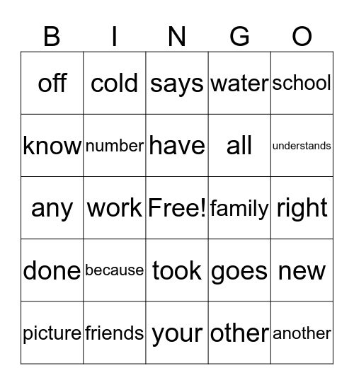 Red Word Bingo Card