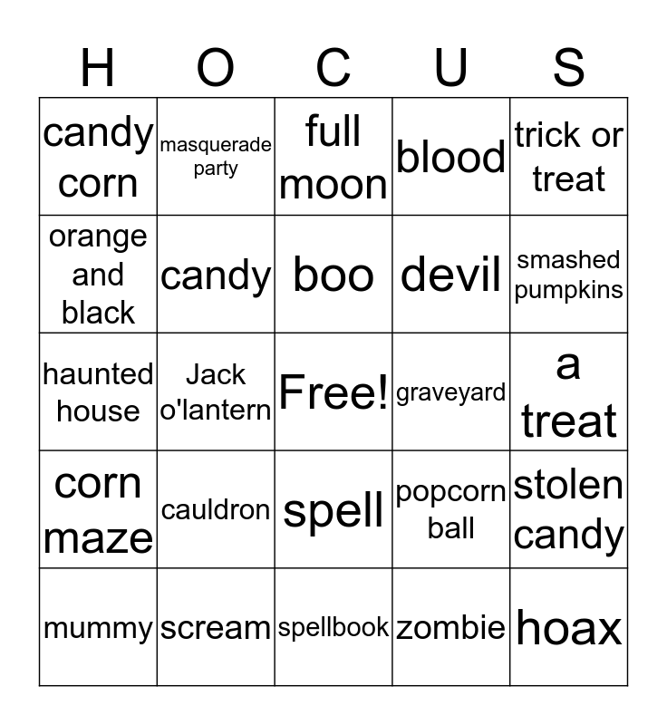 Hocus Pocus Bingo Card