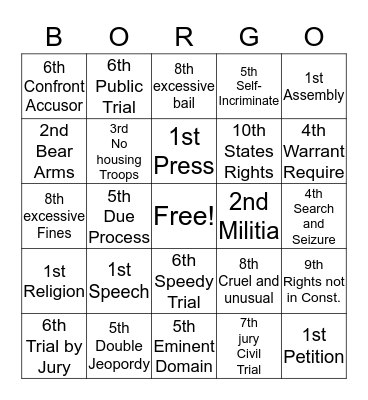 Bill of Rights Bingo Card