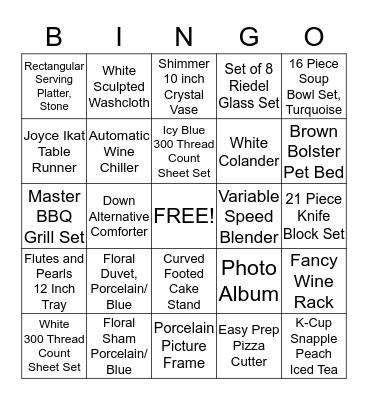 Lindsay's Bridal Shower  Bingo Card
