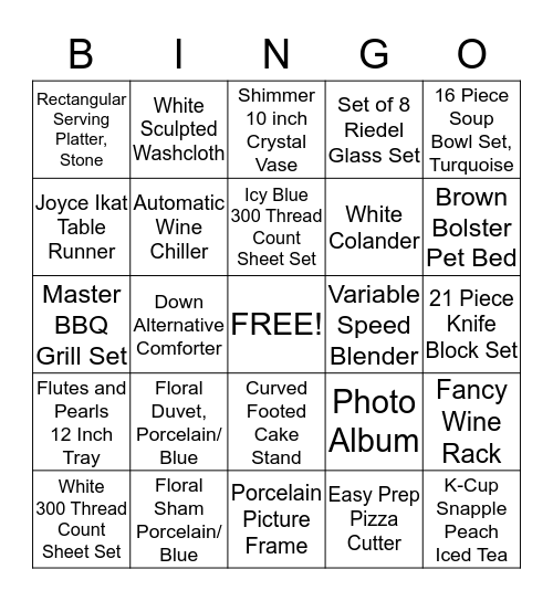 Lindsay's Bridal Shower  Bingo Card
