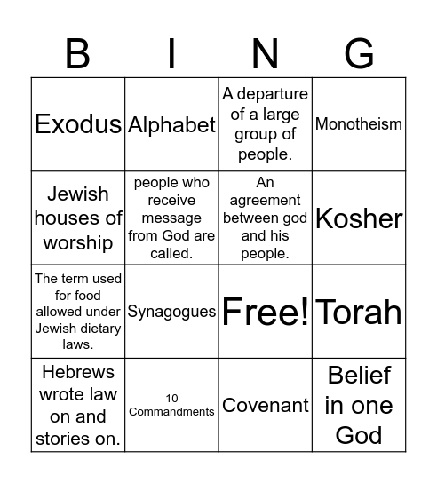 Judaism Bingo Card