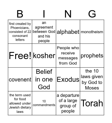 Judaism Bingo Card