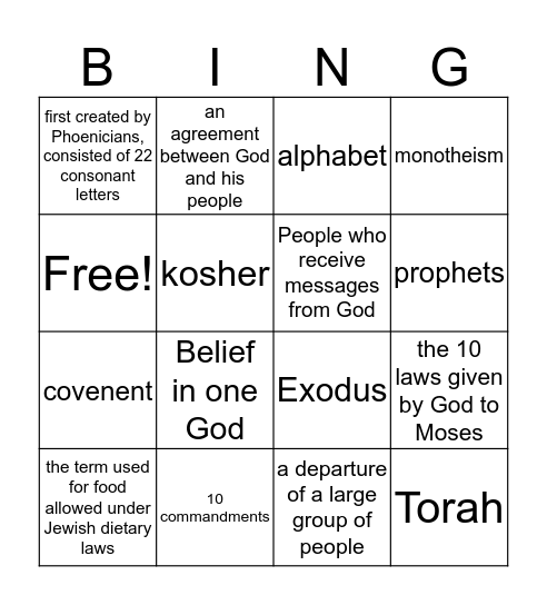 Judaism Bingo Card