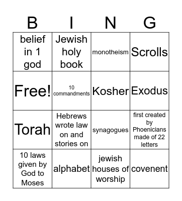 Judaism Bingo Card