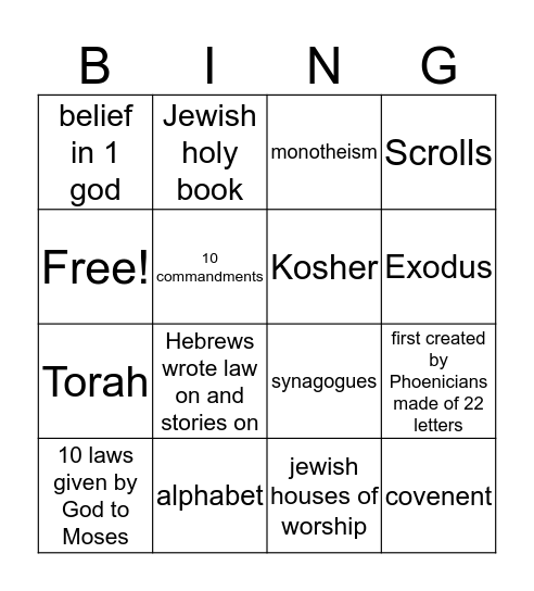 Judaism Bingo Card