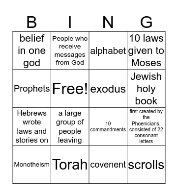 Judiasm Bingo Card